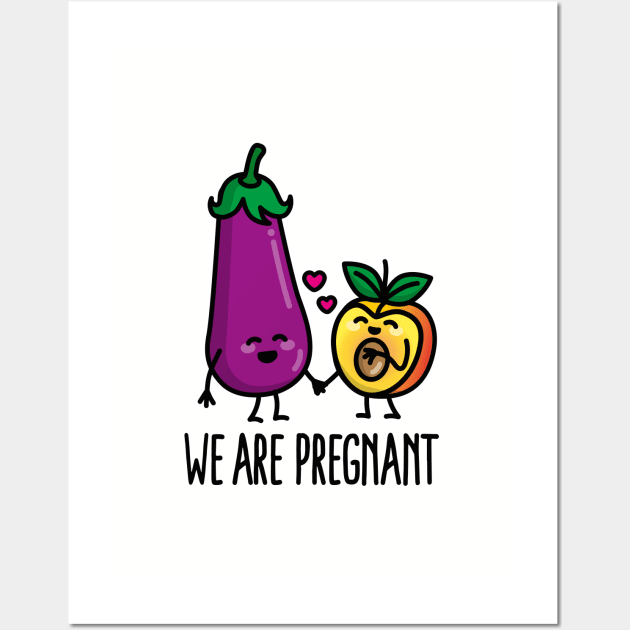 We are pregnant aubergine peach funny pregnancy (dark design) Wall Art by LaundryFactory